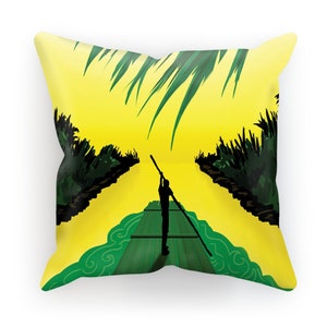 Jamaican Cushion Cover, Jamaican Flag Redesign Cushion Cover, Suede Cushion Cover, Landscape Art Cushion Cover, Sofa cushion