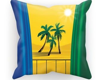 St Vincent Flag Suede Cushion Cover: Caribbean Palm Beach Decor