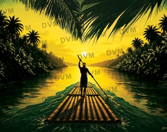 Jamaica Flag Inspired Poster, Tropical Leaves Wall Art (Instant Digital Download)