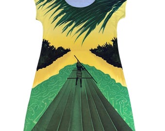 T-shirt dress in Jamaican flag redesign, Tunic Dress, Original Unique Clothing
