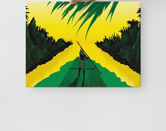 Jamaican Flag Canvas Print, Woman on Raft Art