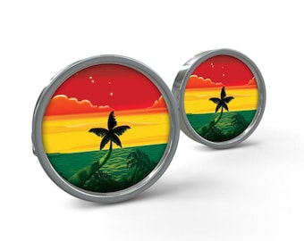 Ghana Flag Art Cufflinks, Silver Tone, Groom Wedding Gift