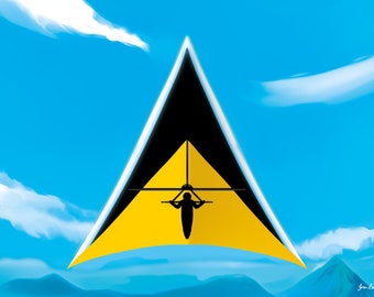 St Lucia Flag Poster: Caribbean Paraglider Wall Art