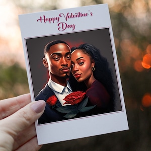 Cartão de feliz dia dos namorados de casal negro, namorado, namorada, marido, esposa, download digital, cartão de comemoração original