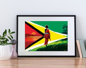 Guyana Flag Print, South American Wall Art, A2, A3 and A4 Wall Poster