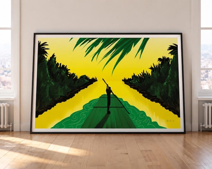 Jamaican Flag Wall Art Print, Caribbean Island Landscape Poster (A1, A2, A3, A4, A5)