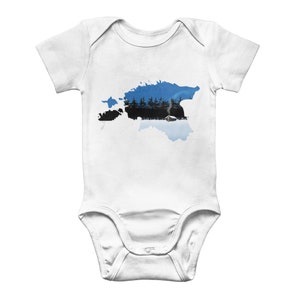 Baby Body Bodysuit mit Redesign der estnischen Flagge, 100% weiche Baumwolle, Baby wächst Originaldesign estnische Karte, 0 bis 24 Monate