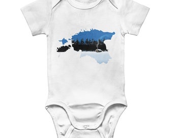 Estonian Flag Baby Onesie: 100% Cotton, Original Map Design