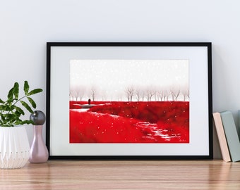 Red Landscape Couple Art Print Inspired by Polish Flag