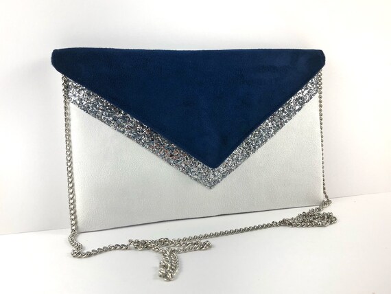 navy & white clutch bag