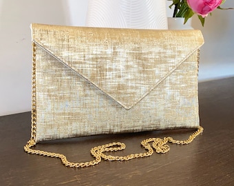 Pochette de soirée avec anse chaîne dorée, pochette mariage dorée, pochette femme