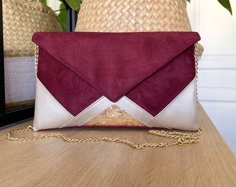 Pochette mariage bordeaux et dorée