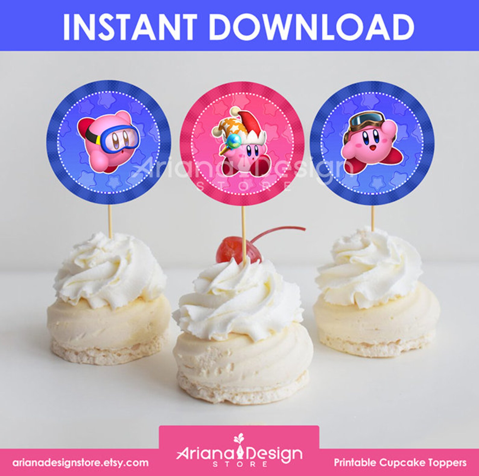 Kirby Cupcake Toppers Printables Kirby Cupcakes Decoration Etsy