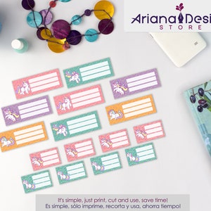 Magical Unicorns School Labels, Unicorn Name Tags, Unicorn School ...