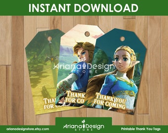 Printbare bedankkaartjes voor een Zelda-feestje | Zelda-feestartikelen | Zelda-feestdecoratie | Zelda-verjaardagsfeestje