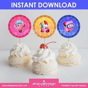 Kirby Cupcake Toppers Printables Kirby Cupcakes Decoration Kirby Party Decorations image 2