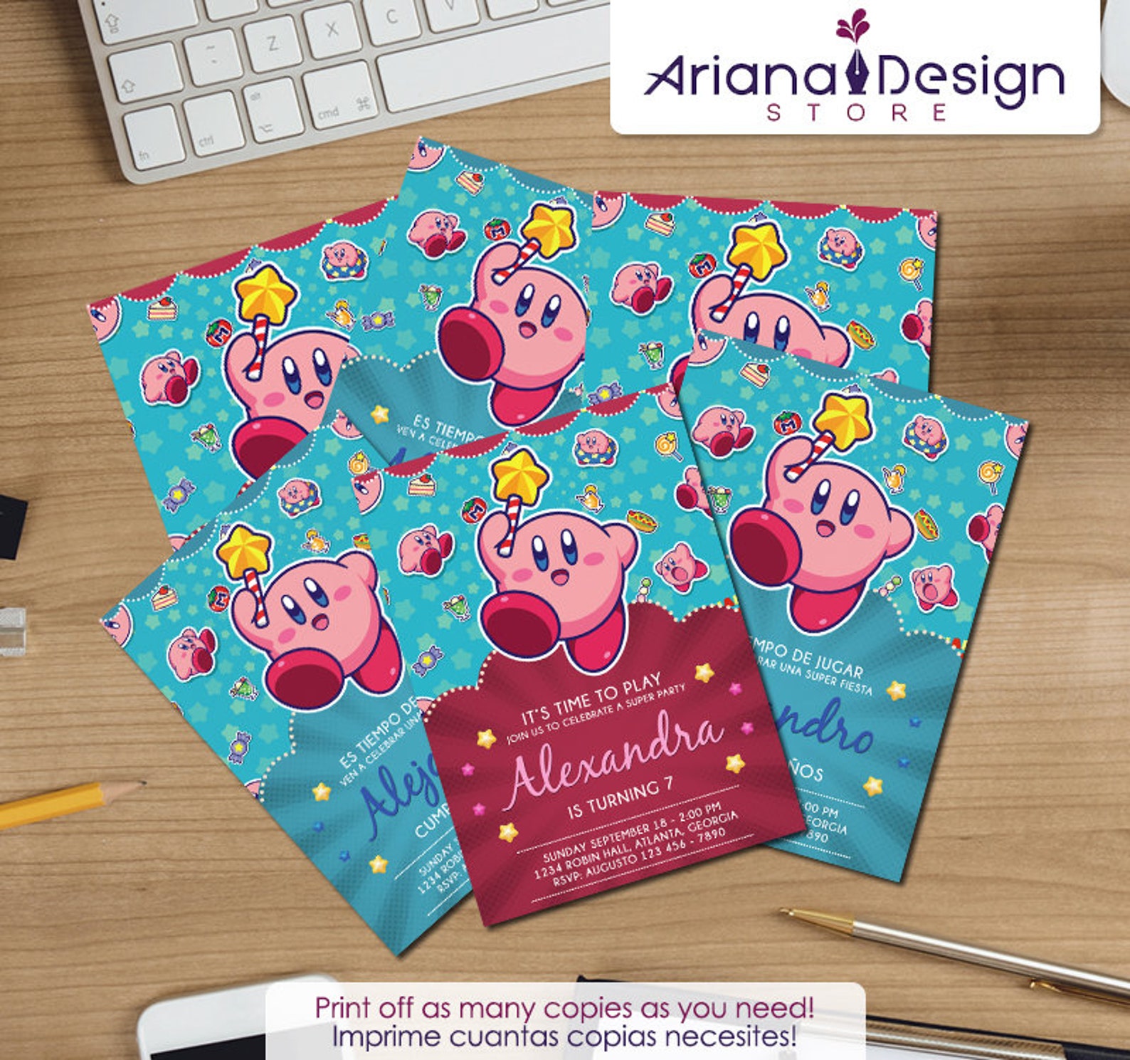 Kirby Printable Birthday Invitation Kit Kirby Digital Etsy