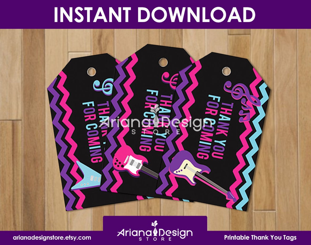 Rock Star Printable Thank You Tags Rock Star Party Cards Rock Star ...