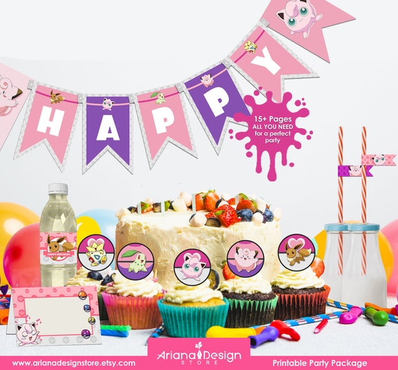Pokemon Party Decorations for girls | Pokemon Pink Printable Birthday Party | Pokemon Birthday Party Decorations Printable Il_570xn