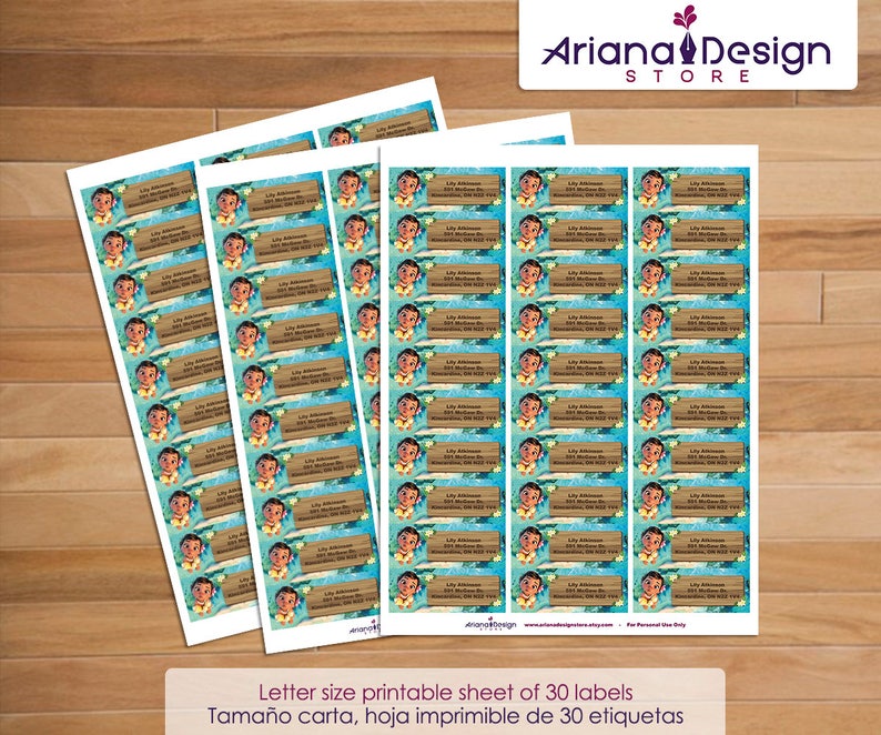 Baby Moana Printable Address Labels / Baby Moana Return Etsy