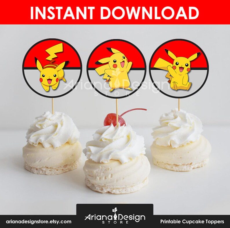 Pikachu Cupcake Toppers Printables Pokemon Cupcakes Etsy
