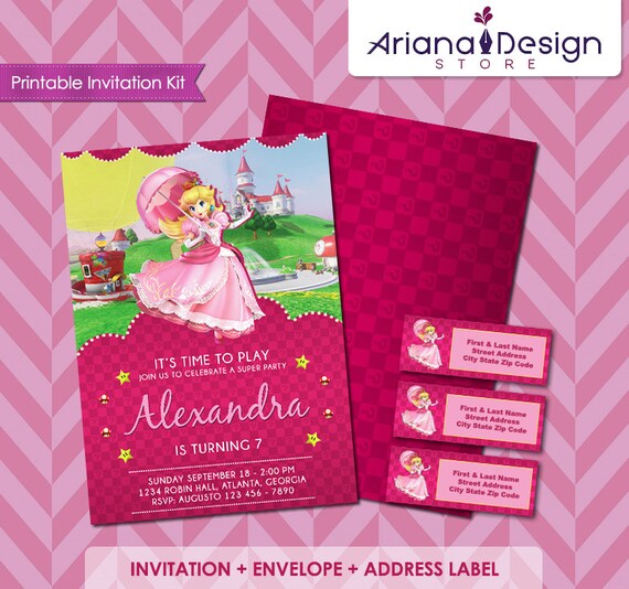 Princess Peach Invitationprincess Peach Digitalprincess Etsy