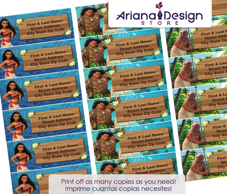 Moana Printable Address Labels / Moana Return Address Labels / Etsy