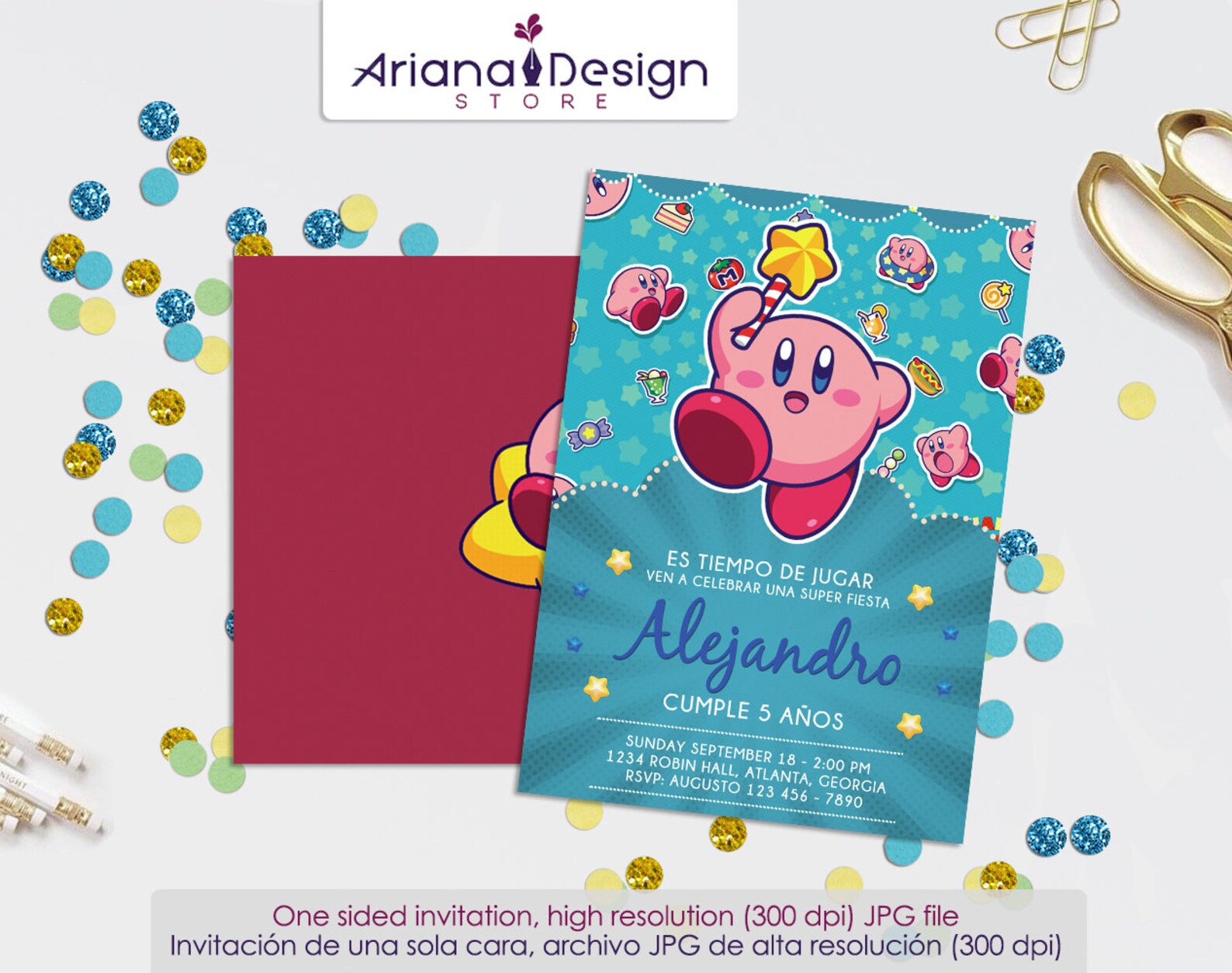 Kirby Printable Birthday Invitation Kit Kirby Digital Etsy