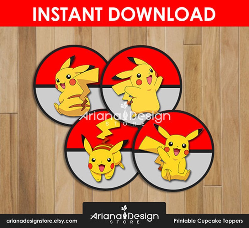 Pikachu Cupcake Toppers Printables Pokemon Cupcakes | Etsy