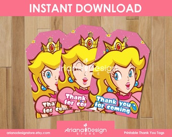 Princess Peach Printable Thank You Tags | Princess Peach Party Cards | Princess Peach Party Decoration | Princess Peach Party Favors