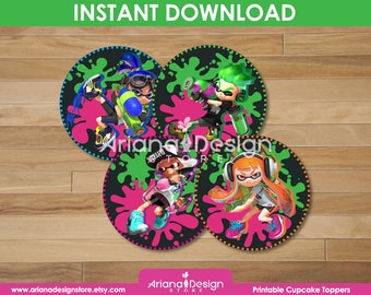 Splatoon Cupcake Toppers Printables | Splatoon Cupcakes Decoration | Splatoon Birthday Party Decorations