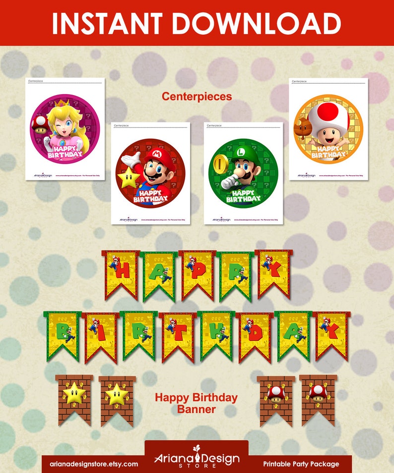 Super Mario Bros Party Decorations Mario Bros Printable - Etsy