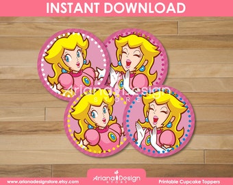 Princess Peach Cupcake Toppers Printables | Mario Princess Cupcakes Decoration