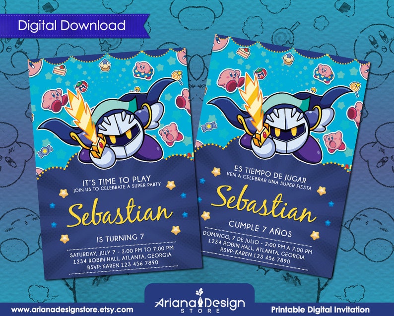 Meta Knight Digital Invitation Meta Knight Birthday Invitation Meta Knight Printable Card Meta Knight Birthday Party image 1