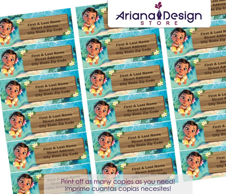 Baby Moana Printable Address Labels / Baby Moana Return Etsy