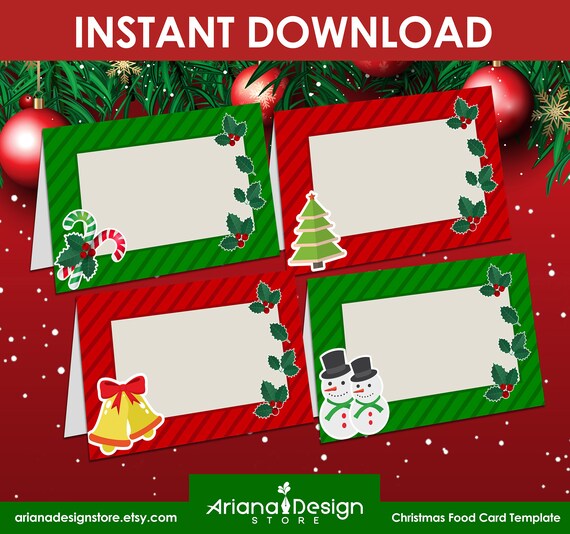 Christmas Food Cards Template | Christmas Label Tent Card | Christmas ...