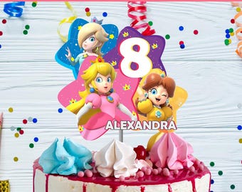 Princess Peach Cake Topper Printable, Daisy Table Decoration, Princess Peach Party Decorations, Rosalina Cake Decoration