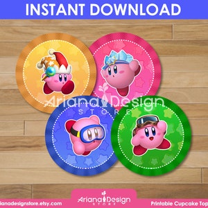 Kirby Cupcake Toppers Printables Kirby Cupcakes Decoration Kirby Party Decorations image 1