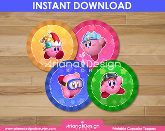 Kirby Cupcake Toppers Printables | Kirby Cupcakes Decoration | Kirby Party Decorations