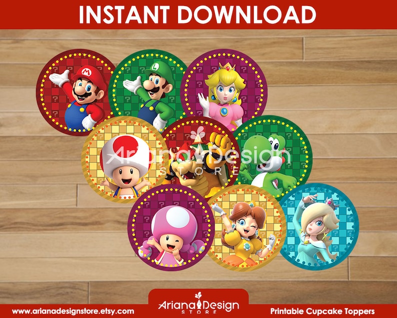 Mario Bros Cupcake Toppers Printables | Super Mario Cupcakes Decoration ...