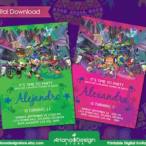 Splatoon Invitacion Digital Imprimible | Splatoon 2 Invitacion de Cumpleaños | Splatoon 3 Tarjeta de Cumpleaños Imprimible