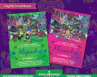 Splatoon Invitation Kit | Splatoon 2 Digital Card | Splatoon Birthday Invitation | Splatoon 2 Invitation | Splatoon Party