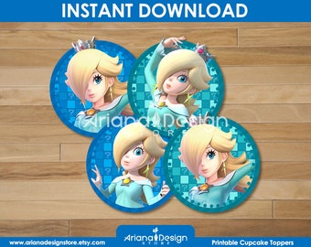 Rosalina Cupcake Toppers Printables | Mario Princess Cupcakes Decoration | Rosalina Birthday Party Decoration