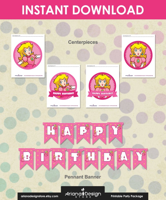 Princess Peach Party Decorations Mario Princess Printable Etsy