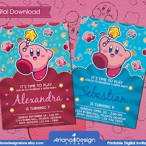 Kirby Printable Birthday Invitation Kit | Kirby Digital | Kirby Printable Party | Kirby Printable Card