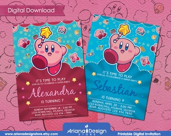 Kirby Printable Birthday Invitation Kit | Kirby Digital | Kirby Printable Party | Kirby Printable Card