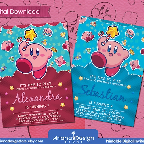 Kirby Printable Birthday Invitation Kit Kirby Digital - Etsy