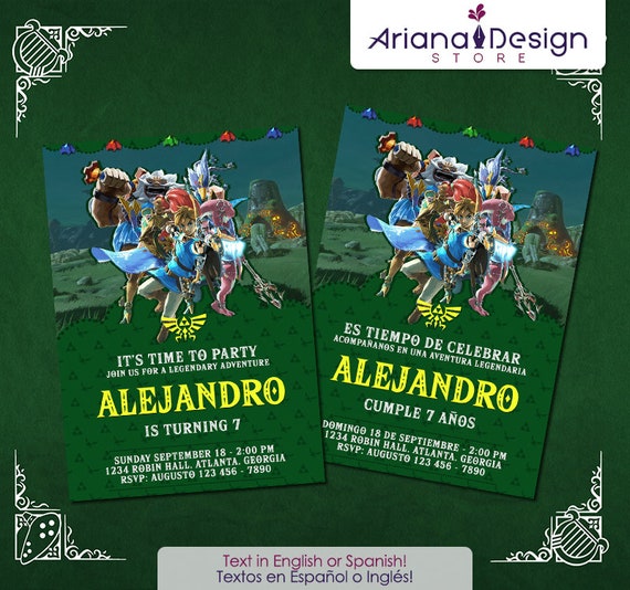 Legend Of Zelda Invitation Zelda Birthday Invitation Etsy