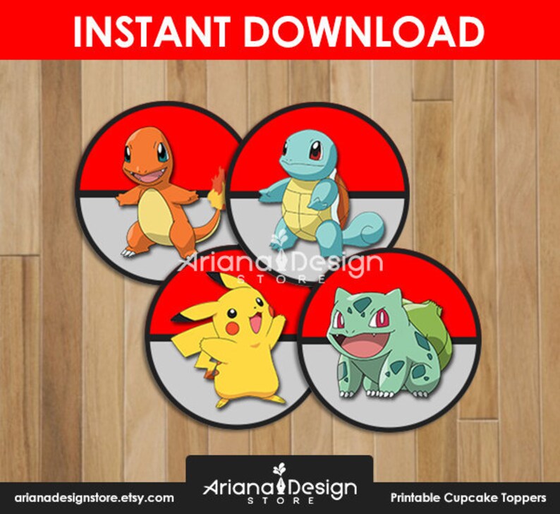 Pokemon Cupcake Toppers Printables Pikachu Cupcakes | Etsy