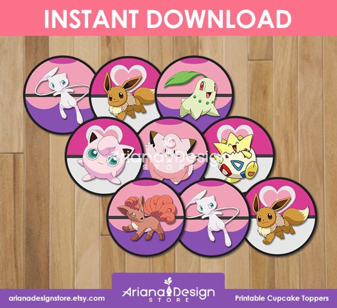 Pokemon Party Cupcake Toppers For Girls Pokemon Birthday Etsy